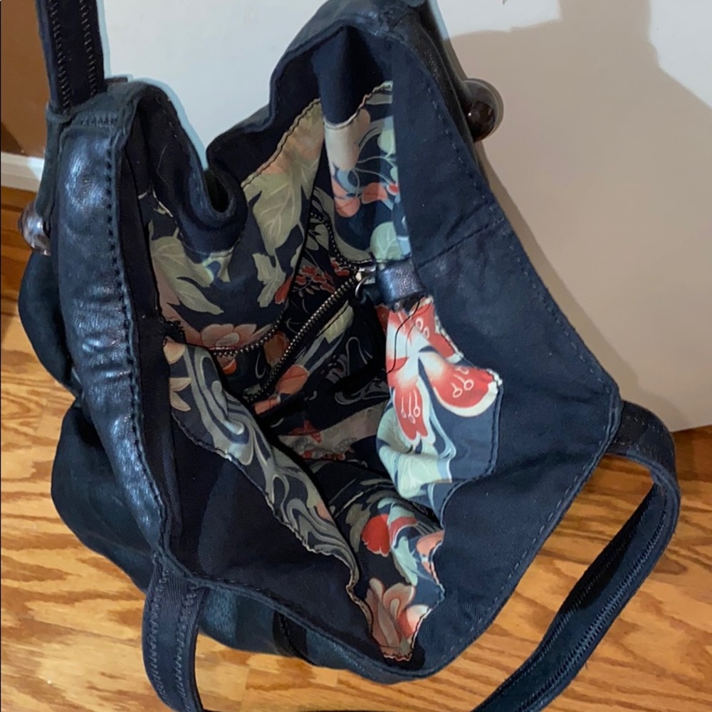 Black Floral Leather Handbag